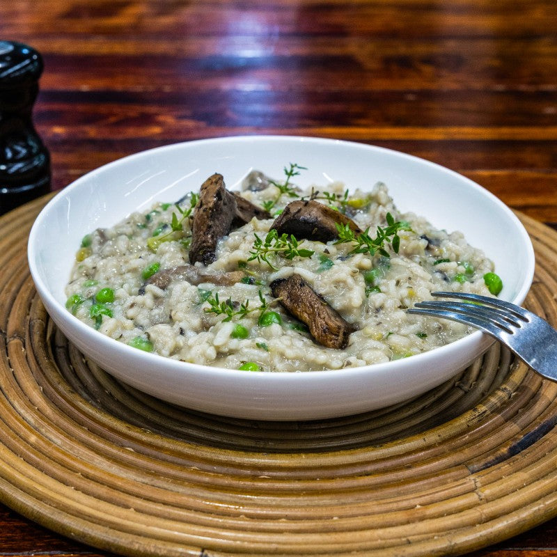Mushroom Pea Risotto Bake